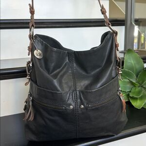 The Sak genuine leather shoulder tote purse neutral clean luxurious